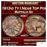 1913-d Ty I Buffalo Nickel Near Top Pop 5c ms67+ S