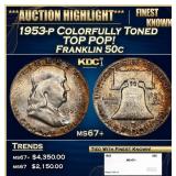 1953-p Franklin Half Dollar Colorfully Toned TOP P