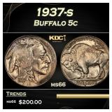 1937-s Buffalo Nickel 5c Grades ms66
