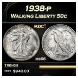 1938-p Walking Liberty Half Dollar 50c Grades ms66
