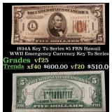 1934A $5 FRN Hawaii WWII Emergency Currency Key To