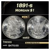 1891-s Morgan Dollar $1 Grades ms63