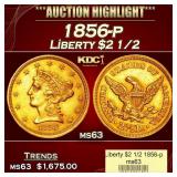 1856-p Gold Liberty Quarter Eagle $2 1/2 ms63 USCG