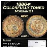 1886-p Morgan Dollar Colorfully Toned $1 ms66+ SEG