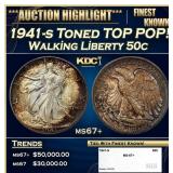1941-s Walking Liberty Half Dollar Toned TOP POP!