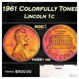 1961 Proof Lincoln Cent Colorfully Toned 1c pr68+