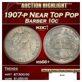 1907-p Barber Dime Near Top Pop 10c ms66+ SEGS
