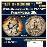 1942-s Washington Quarter Colorfully Toned TOP POP
