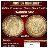 1902-p Barber Half Dollars Colorfully Toned Near T