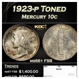 1923-p Mercury Dime Toned 10c ms66+ FSB SEGS
