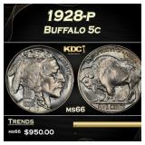 1928-p Buffalo Nickel 5c Grades ms66