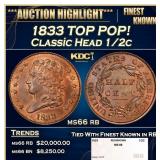 1833 Classic Head half cent TOP POP! 1/2c ms66 rb