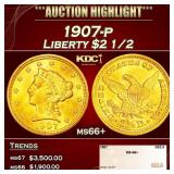 1907-p Gold Liberty Quarter Eagle $2 1/2 ms66+ SEG