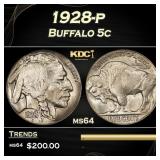 1928-p Buffalo Nickel 5c Grades ms64