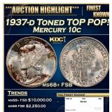1937-d Mercury Dime Toned TOP POP! 10c ms68+ FSB S