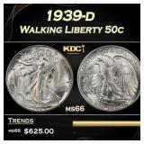 1939-d Walking Liberty Half Dollar 50c Grades ms66