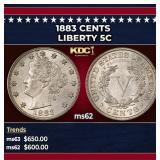 1883 CENTS Liberty Nickel 5c Grades ms62