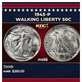 1945-p Walking Liberty Half Dollar 50c Grades ms66