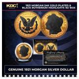 1921 Morgan Dollar $1 24K Gold Plated & Black Ruth