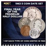 1963 5 Coin Date Set, 1 Of Each Type Of Coin Minte