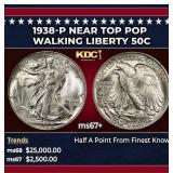 1938-p Walking Liberty Half Dollar Near Top Pop 50