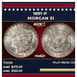 1891-p Morgan Dollar $1 Grades ms62+