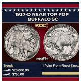 1937-d Buffalo Nickel Near Top Pop 5c ms67+ SEGS