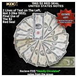 5x 1963 $2 Red Seal United States Note Heavily Cir