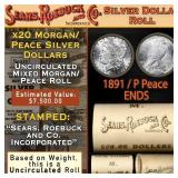 SEARS 20 Coin Mixed Morgan/Peace Dollar Roll UNC 1