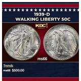 1939-d Walking Liberty Half Dollar 50c Grades ms66