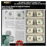 Scarce Uncut Sheet of 4x $1 Federal Reserve Notes