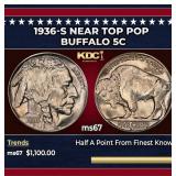 1936-s Buffalo Nickel Near Top Pop 5c ms67 SEGS