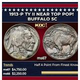 1913-p Ty II Buffalo Nickel Near Top Pop! 5c ms67