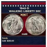 1945-d Walking Liberty Half Dollar 50c Grades ms66