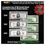 Complete Set of $5 Small Size Red Seal United Stat