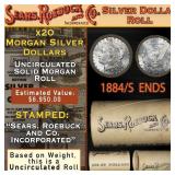 20 Unc Morgan Silver SEARS Dollar Roll 1884&S Ends
