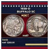 1938-d Buffalo Nickel 5c ms67 SEGS