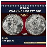 1936-d Walking Liberty Half Dollar 50c Grades ms65