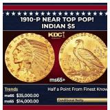 1910-p Gold Indian Half Eagle Near Top Pop! $5 ms6