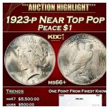 1923-p Peace Dollar Near Top Pop $1 ms66+ SEGS