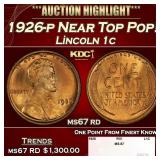1926-p Lincoln Cent Near Top Pop! 1c ms67 rd SEGS