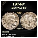 1914-p Buffalo Nickel 5c Grades ms65+