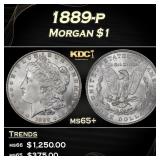 1889-p Morgan Dollar $1 Grades ms65+