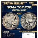 1934-p Buffalo Nickel TOP POP! 5c ms67+ SEGS