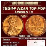 1934-p Lincoln Cent Near Top Pop 1c ms67+ rd SEGS