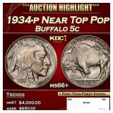 1934-p Buffalo Nickel Near Top Pop 5c ms66+ SEGS