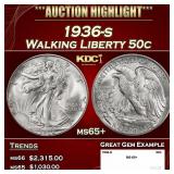 1936-s Walking Liberty Half Dollar 50c ms65+ SEGS