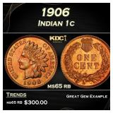 1906 Indian Cent . 1c Grades ms65 rb