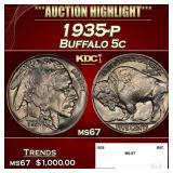 1935-p Buffalo Nickel 5c ms67 SEGS
