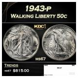 1943-p Walking Liberty Half Dollar 50c ms67 SEGS